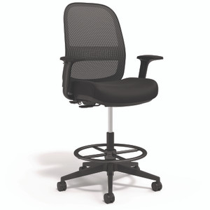 Alera Kempton Fabric Mesh Task Stool, Supports Up to 275 lb, 26.57 to 33.62 Seat Height, Black Seat, Black Back, Black Base View Product Image