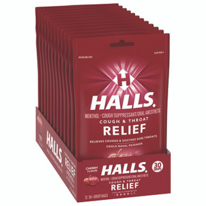 HALLS Triple Action Cough Drops, Cherry, 30/Bag, 12 Bags/Box View Product Image