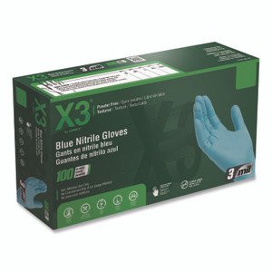 X3 by AMMEX Industrial Nitrile Gloves, Medium, Blue, 100/Box View Product Image