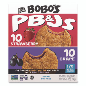 Bobo's PB and J Variety Pack, Peanut Butter/Grape and Peanut Butter/Strawberry, 2.1 oz Bar, 12/Box View Product Image