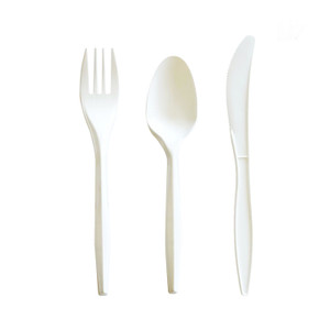 Boardwalk Three-Piece Cutlery Kit, Mediumweight, Fork/Knife/Spoon, 6.97", Plastic, White, 250/Carton View Product Image