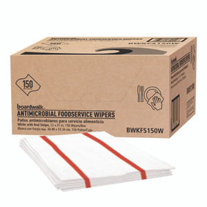 Boardwalk Antimicrobial Foodservice Wipers, 1-Ply, 12 x 21, Red/White, 150/Carton View Product Image
