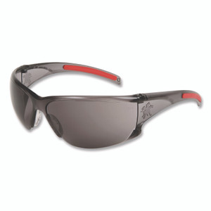 MCR Safety Hulk HK1 Series Safety Glasses, Scratch-Resistant, Smoke/Red Plastic Frame, Gray Plastic Lens View Product Image