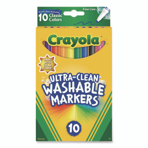 Crayola Ultra-Clean Washable Markers, Fine Line Precision Bullet Tip, Assorted Colors, 10/Box View Product Image