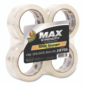 Duck Max Packing Tape, 3" Core, 1.88" x 54.6 yds, Crystal Clear, 4 Rolls/Pack View Product Image
