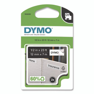 DYMO D1 Standard Labels, 0.5" x 23 ft, Black Print on White Tape, 2/Pack View Product Image