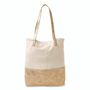 Martha Stewart Deluxe Tote Bag, Large, Accommodates Laptops Up to 13", 14.25" x 4" x 16.25", Beige/Gold View Product Image
