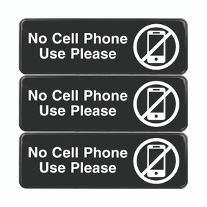Excello Global Products No Cell Phone Use Please Indoor/Outdoor Wall Sign, 9 x 3, Black Face, White Graphics, 3/Pack View Product Image