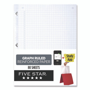 Five Star Reinforced Filler Paper Plus Study App, 3-Hole, 8.5 x 11, Quadrille Rule, 80/Pack View Product Image