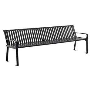 Global Industrial Steel Slat Benches with Back, 96" x 26" x 31", Black Seat/Back, Black Base View Product Image