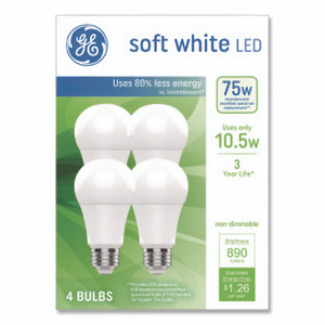 GE Classic LED SW Non-Dim A19 Light Bulb, 10.5 W, Soft White, 4/Pack View Product Image