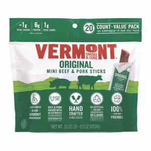 Vermont Smoke and Cure Original Flavor Mini Snack Sticks, Beef, 0.5 oz Individually Wrapped, 20/Carton View Product Image