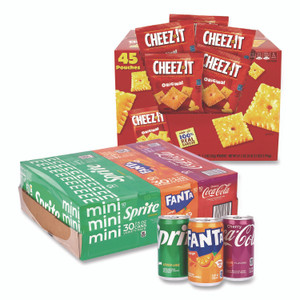 Coca-Cola Soda Mini Variety and Cheez-It Combo Pack, (30) 7.5 oz Cans Assorted Flavors, (45) 1.5 oz Pouch Original Cheez-It/Bundle View Product Image