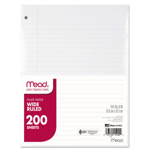 Mead Filler Paper, 3-Hole, 8 x 10.5, Wide/Legal Rule, 200/Pack MEA15200 (MEA15200) View Product Image