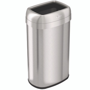 HLS Commercial Open Top Trash Can, Oval, 16 gal, Plastic/Stainless Steel, Silver View Product Image