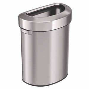 HLS Commercial Open Top Trash Can, Half-Round, 18 gal, Plastic/Stainless Steel, Silver View Product Image
