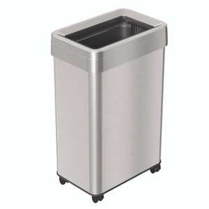 HLS Commercial Open Top Trash Can with Wheels, Rectangular, 16 gal, Plastic/Stainless Steel, Silver View Product Image