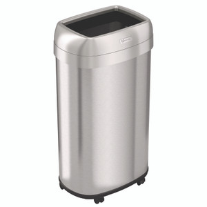 HLS Commercial Open Top Trash Can with Wheels, Oval, 16 gal, Plastic/Stainless Steel, Silver View Product Image