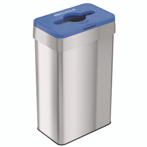 HLS Commercial Open Top Recycle Bin with Color-Coded Lid, 21 gal, Plastic/Stainless Steel, Silver/Blue View Product Image