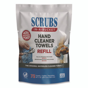 SCRUBS Hand Cleaner Towels, SCRUBS in-a-Bucket Refill, 1-Ply, 10 x 12, Citrus, Blue/White, 72/Pack, 6 Packs/Carton View Product Image