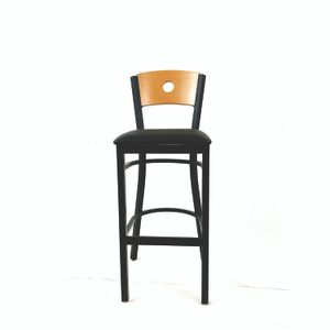 JMC Furniture Circle Series Barstool, Supports Up to 300 lb, 28.5" Seat Height, Black Seat, Natural Back, Black Base View Product Image