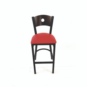 JMC Furniture Circle Series Barstool, Supports Up to 300 lb, 28.5" Seat Height, Red Seat, Dark Walnut Back, Black Base View Product Image