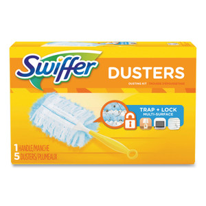 Swiffer Dusters Starter Kit, Dust Lock Fiber, 6" Handle, Blue/Yellow, 6/Carton (PGC11804CT) View Product Image