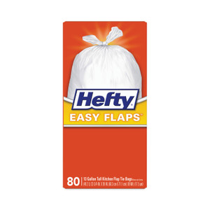 Hefty Easy Flaps Trash Bags, 13 gal, 0.8 mil, 23.75" x 28", White, 80/Box (PCTE84563) View Product Image