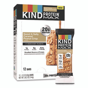 KIND Protein MAX Bar, Sweet and Salty Caramel Peanut Crisp, 2.2 oz Bar, 12/Box View Product Image