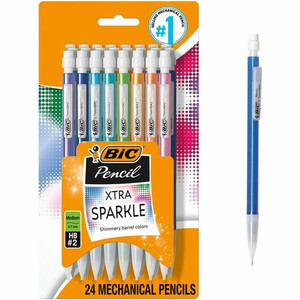 BIC Xtra Sparkle Mechanical Pencils - 0.7 mm Black Lead - #2 - Refillable - Blue Plastic, Green, Orange, Purple, Red Barrel Product Image 