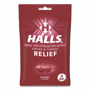 HALLS Relief Menthol Cough Suppressant - Oral Anesthetic, Cherry, 30/Pack View Product Image
