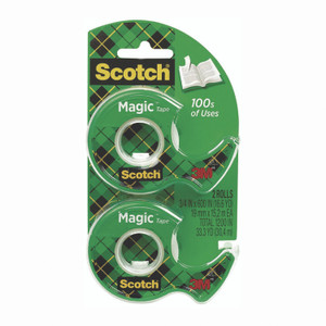 Scotch Magic Tape in Handheld Dispenser, 1" Core, 0.75" x 50 ft, Clear, 2/Pack View Product Image