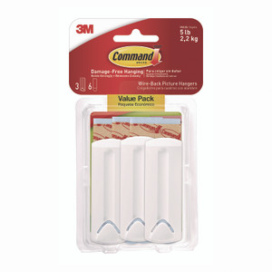 Command Wire-Backed Picture Hanging Hooks, Plastic, White, Supports 5 lbs, 3/Pack View Product Image