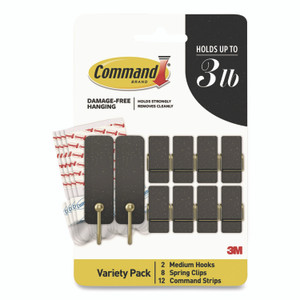 Command Limited Edition Hooks and Clips, Soot, 3 lb Capacity, 2 Hooks, 8 Clips and 12 Strips/Pack View Product Image