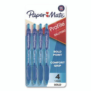 Paper Mate Profile Ballpoint Pen, Retractable, Bold 1.4 mm, Blue Ink, Translucent Blue Barrel, 4/Pack View Product Image