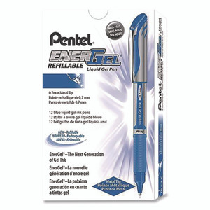 Pentel EnerGel Deluxe Gel Pen, Stick, Medium 0.7 mm, Blue Ink, Silver/Blue Barrel, Dozen View Product Image