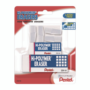 Pentel Hi-Polymer Eraser Assortment, (4) Pencil Caps/(1) Large Block/(1) Small Block, White, 6/Pack View Product Image