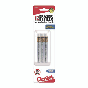 Pentel Eraser Refills for Sharp Kerry/EnerGize-X/Wow Pencil/Gizmo/Cushi/Hot Shots/Technica-X, White, 4/Tube, 3 Tubes/Pack View Product Image