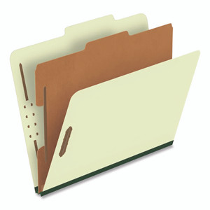 Pendaflex Reinforced Pressboard Classification Folders, 1.75" Expansion, 1 Divider, 4 Fasteners, Letter Size, Green Exterior, 10/Box View Product Image