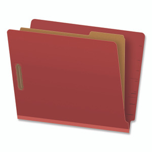 Pendaflex Colored Pressboard End Tab Classification Folders, 1.75" Expansion, 1 Divider, 4 Fasteners, Letter Size, Red Exterior, 10/Box View Product Image