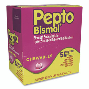 Pepto-Bismol Chewable Tablets, Original Flavor, 32 Packets of 4 Tablets/Box View Product Image