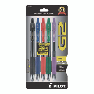Pilot G2 Premium Gel Pen, Retractable, Fine 0.7 mm, Assorted Ink and Barrel Colors, 5/Pack View Product Image