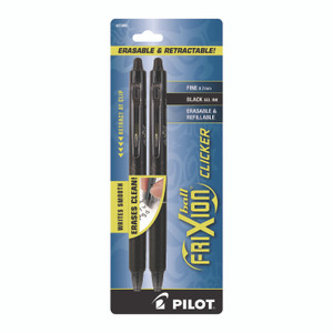 Pilot FriXion Ball Clicker Erasable Gel Pen, Retractable, Fine 0.7 mm, Black Ink, Black Barrel, 2/Pack View Product Image