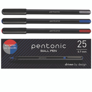 TOPS PENTONIC Ballpoint Pen, Stick, Fine 0.7 mm, Assorted Ink Colors, Black Barrel, 25/Pack View Product Image