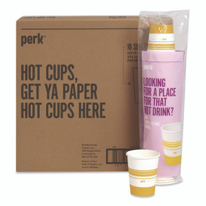 Perk Paper Hot Cups, 8 oz, White/Yellow, 500/Carton View Product Image