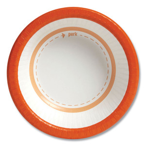 Perk Heavy-Weight Paper Bowls, 12 oz, White/Orange, 125/Pack, 4 Packs/Carton View Product Image