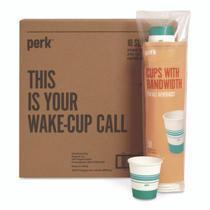 Perk Paper Hot Cups, 10 oz, White/Teal, 500/Carton View Product Image