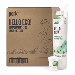 Perk Eco-ID Compostable Paper Hot Cups, 12 oz, White/Green, 500/Carton View Product Image