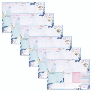 PUKKA PAD Weekly Planner Pad, Feathers, 11.7 x 8.3, Blue/Cream/Pink Cover, 12-Month, Undated, 6/Pack View Product Image