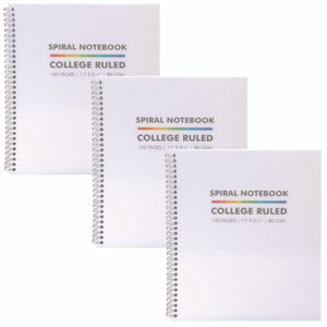 PUKKA PAD Letter Size Notebook, 1-Subject, Medium/College Rule, White Cover, (80) 11 x 8.5 Sheets, 3/Pack View Product Image